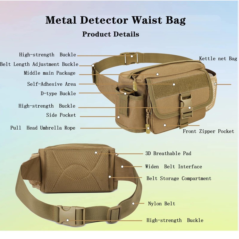 Metal Detecting Waist Bag with Kettle Sleeve Elastic Net，Portable Find