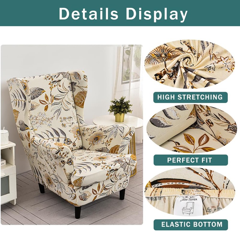 NILUOH Wing Chair Slipcovers 2 Pieces Stretch Spandex Wingback Chair