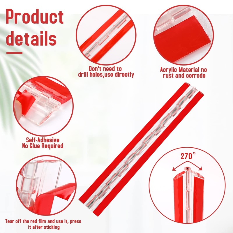 Self-Adhesive Acrylic Hinge Plastic Hinges Clear Continuous Piano Hinge 12