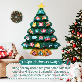 BOLWEO Christmas Advent Calendars with Pockets, Fabric Christmas Tree Hanging Advent Calendar Reusable, Countdown Calendar Storage Bag With Pockets for Home Xmas Countdown Decoration