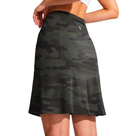 SANTINY 19" Golf Skorts Skirts for Women Zipper Pockets Knee Length Skort Women's High Waist Athletic Tennis Skirt (Green Camo_M)