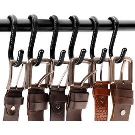 Brute Strength - S Shaped Hooks Wrapped in Full Grain Leather - 2 pcs - Black - 10 cm Stainless Steel Metal Hangers Hanging Hooks for Kitchen, Work Shop, Bathroom