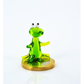 Green Frog Mini Miniature Glass Figurine – Little Green Frog Glass Figurine k-7 Display Case Display Case