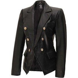 fjackets Womens Leather Jacket - Real Lambskin Kinley Double Breasted Black Leather Blazer Women | [1302353] M