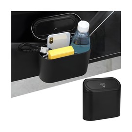 Norkmdi Car Trash Can with Lid, Mini Leakproof Portable Vehicle Garbage Container Bin for Door, Small Multipurpose Automotive Trash Bin & Storage Organizer, Universal for Sedan Truck SUV