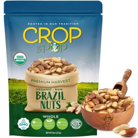 CROP BY POP - Organic Raw Brazil Nuts, (8 Oz - 1 LB) USDA Organic & Non GMO Certified - Plant Based, Vegan, Kosher