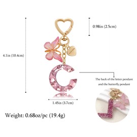 Pink Initial Letter Keychain for Women Bag Charms for Women Handbags Accessories (Pink-C)