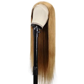 Lakaisa Human Hair Straight Human Hair Wig 4 x 1 Lace #27 Blonde Glueless Wear and Go Wig Women's Real Hair Pre Bleached Knots Pre Plucked with Baby Hair for Woman 34 Inches