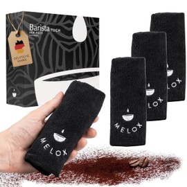 MELOX® - Set of 4 Premium Barista Cloths 30 x 30 cm Microfibre Black - Cleaning Towel for Steam Plants, Portafilter & Coffee Machines - Cloths & Cloths for Cleaning & Care Absorbent Heat Resistant