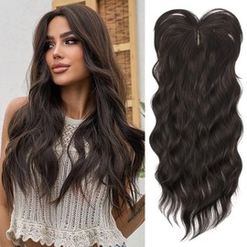 PORSMEER Hair Toppers for Ladies Thinning Hair,20 inch Long Wavy Hair Pieces for Women Hairstyle,Natural Looking Synthetic Hair Replacement Clip In Wiglets with Fringe Add Hair Volume(Dark brown)