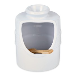 RSVP International Stoneware Salt Pig and Spoon Set, Wide Mouth, Dishwasher Safe, 3x3.25x5", White