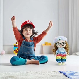 Fashion Doll Luxury Playset with 30+ Outfits & Accessories | 18" Posable Doll for Girls Ages 3-8 | Birthday Gift, Pretend Play, Educational Toy, Blue Hat & Rainbow Pattern Onesie (Ages 3+) (Blue)