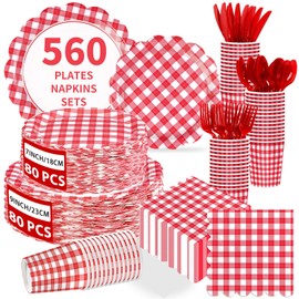 Greencian 560 Pcs Red Gingham Party Decorations,Serves 80