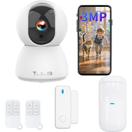 WiFi Door Alarm System, Wireless DIY Smart Home Security System, with Phone APP Alert, 5 Pieces-Kit (Alarm Camera, Door Window Sensor, Remote) for House, Apartment