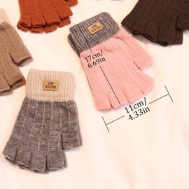 Dinghaole 2 Pairs of Fingerless Gloves, Half Finger Gloves, Warm Finger Gloves, Knitted Warm Winter Gloves, Thermal Fingerless Gloves, Winter Gloves Fingerless (Pink, Beige), Pink+grey