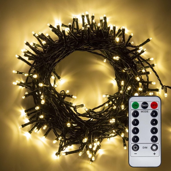 Uten Christmas Tree Fairy Lights Warm White for Outdoor and Indoor Use with Remote Control 8 Modes Timer 20 m 200 LEDs