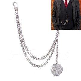 Holy Sins Jewellery Made in The UK Silver Colour Albert Pocket Watch Chain with Locket Pendant (10")