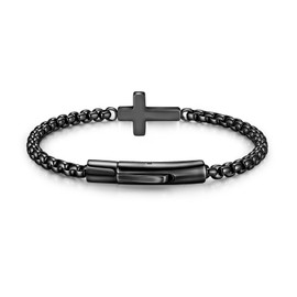 JZPZ Cross Bracelet for Men,Cross Chain,Stainless Steel Bracelets Rolo Chain,Non Tarnish Silver Bracelet,Bayonet Clasp Cross Bracelet's Christian Gift for Men Him,Son,Baptism,Easter,Birthday