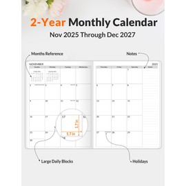 SUNEE 2026-2027 Monthly Planner 7" x 10" Large Calendar Book – Big Size Desk Organizer for Business, School, Notes, 100 GSM Paper,Wildflowers