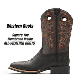 Western Boots For Men - Mens Square Toe Cowboy Boot,Oil/Slip Resistant,Durable Fashionable Classic Pull on 10 Inch Boots Mid Calf Wellington Boots