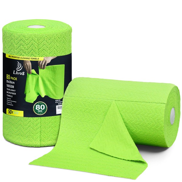 LIVOS Microfiber Cleaning Cloth Roll - 80 Pack, Reusable Paper