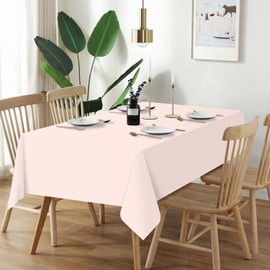 QIKSION 2 Pack Blush Pink Plastic Tablecloth Disposable Table Covers Pink Table Cloths for Parties Bridal Shower Birthday Engagement Wedding, Fits 6 to 8 Foot Rectangle Tables (54 × 108 Inch)