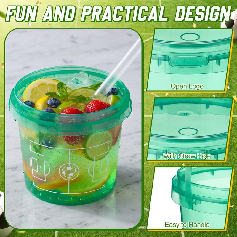 12 Pack 25oz Soccer Party Cups with Straws Lids, White