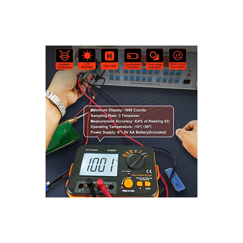 Probador digital de resistencia de aislamiento, medidor de megohmios YF-VC60B+,