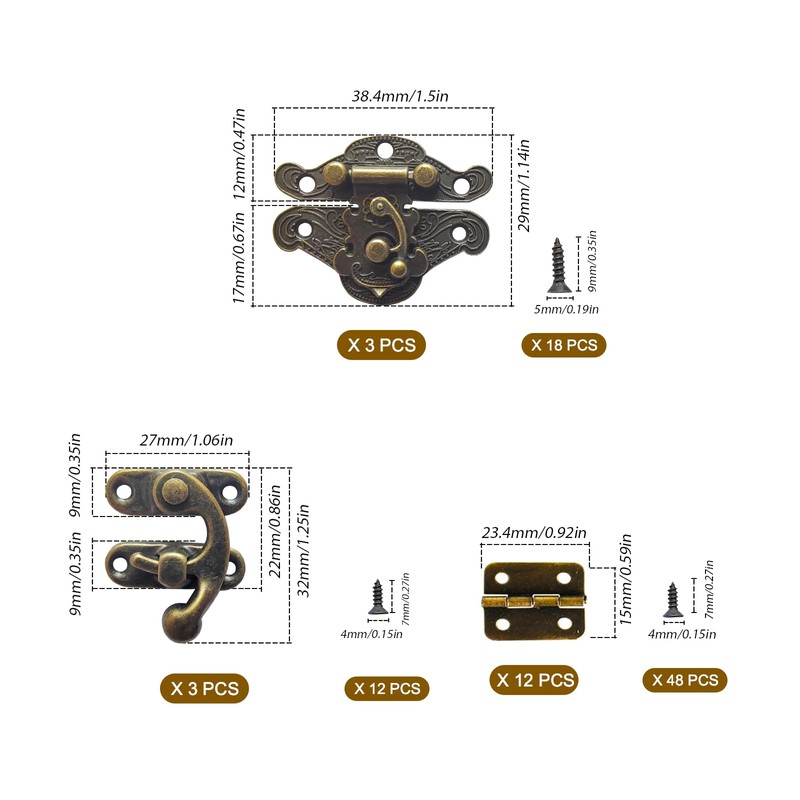 EAEDMY 18 Sets Retro Jewelry Box Hinges, Latches and Hooks