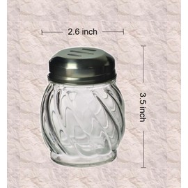 TOP KITCHEN 6 Ounce Glass Swirl Cheese Shaker, Crushed Red Pepper Shaker with Stainless Steel Slotted Lid