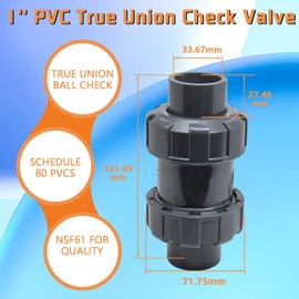 PVC True Union Check Valve, 1'' Slip Swing Full Port Utility Valve for Backflow Prevention