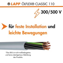 Lapp 1119104 Ölflex Classic 110 PVC Control Cable 4 x 0.75 mm² with Green/Yellow Protective Conductor 4G0.75 mm² I Sheathed Cable 4 Core I Control Cable 4 Core 10 Metres