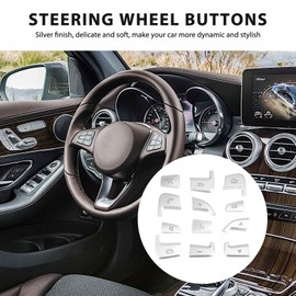Liseng Pack of 12 Car Styling Steering Wheel Buttons Covers Stickers for GLC X253 2015 2016 & C W205 2014 2015 Silver ABS