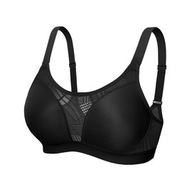 ZeroBound Medium Impact Sports Bras for Women Plus Size Wirefree Non Padded Supports Workout Yoga Bra Black 38DDD