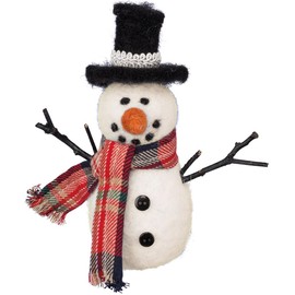 Primitives by Kathy Home Décor Snowman 5 Inches Tall Fabric Wood with Black Top Hat Tabletop Decor