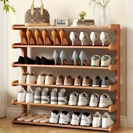 espidoo 6-Tier Bamboo Shoe Rack Organizer: Freestanding Multilayer Storage Shelf with Wood Frame - Space Saving Design for Entryway & Dormitory Use by Urban Apartments Singles