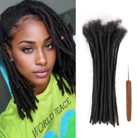 Human Hair Loc Extensions 0.6cm Width 30 Stands Handmade and 100% Human Hair Can Be Curled and Bleached Dreads Extension with Needle for Men and Women(0.6cm 10 Inch/30Strands-1B)
