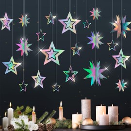Star Garland Decorations Kit,Holographic Twinkle Little Stars Garlands Glitter 3D Star Garlands Star Hanging Streamer Backdrop Banner for Birthday Baby Shower Graduation Wedding Ramadan EID