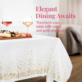 Prestee Prestee 12-Pack Disposable Tablecloth - White and Gold Polka Dot Rectangular Table Cover, 54x108 Inches - Waterproof, Stain-Resistant Party Table Covers for Weddings, BBQs, Birthdays, and Events
