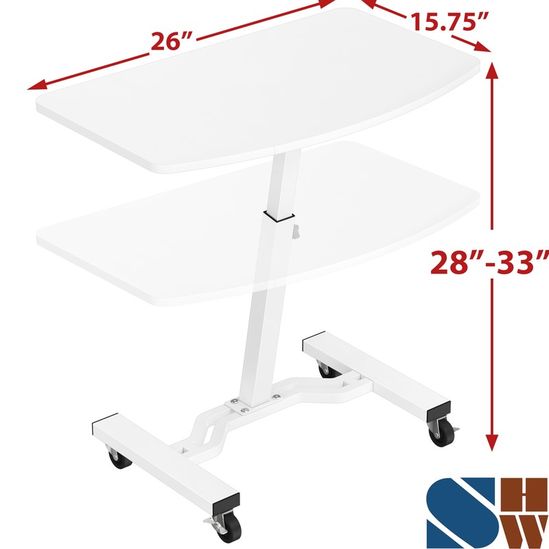 SHW Mobile Height Adjustable Laptop Rolling Cart with Height Adjustment