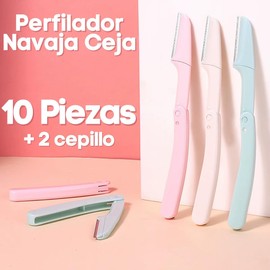 10 Perfiladores Plegables Faciales Navaja para Ceja Rostro Bigote Colores Pasteles + 2 Brochas Diagonal Ceja Maquillaje