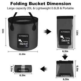 AUTODECO 4 Pack Collapsible Bucket 5 Gallon Container Folding Water Bucket Portable Wash Basin for Outdoor Travelling Camping Fishing Gardening Car Washing Black