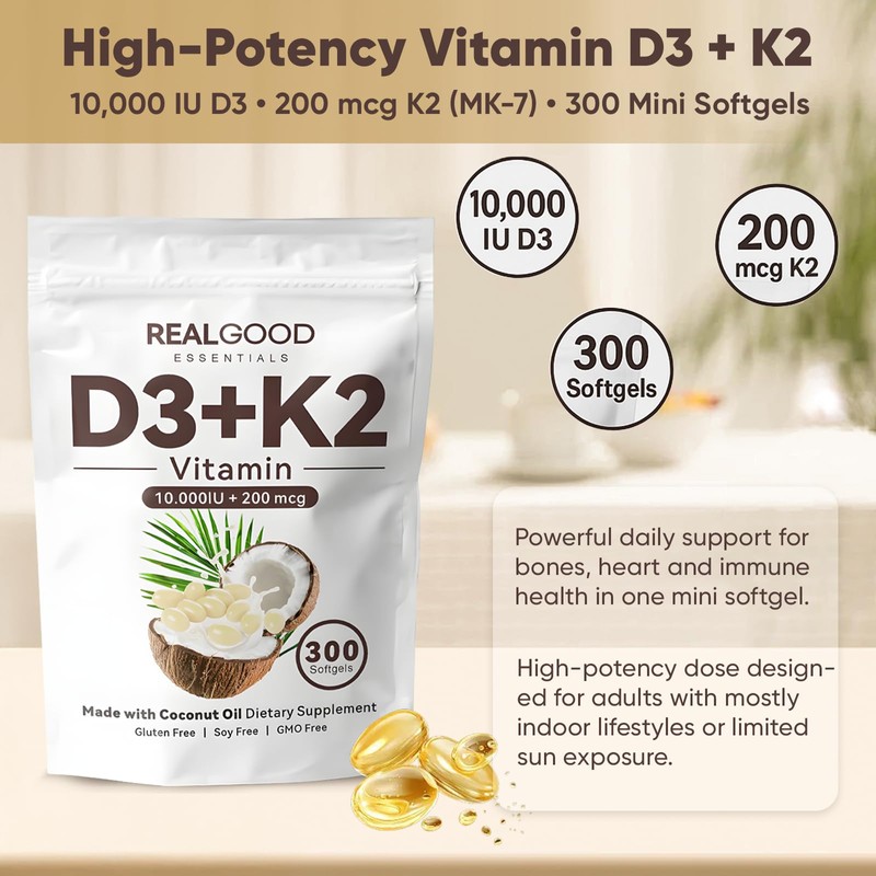 Megacephalus Real Good Essentials Vitamin D3 K2, Essentials D3+K2 (MK7)