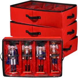 Preboun 4 Pack Clear Top Christmas Nutcracker Storage Box Christmas Figurine Storage Box Containers Ornament Storage Box Christmas Storage Container Each Holds 4 Figurines up to 16 Inches(Red)
