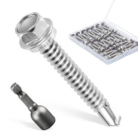 Litorange 40 PCS M6.3 * 45mm 410 Stainless Steel Self Drilling Hex Head Screws, Hex Head Self Tapping Screws for Fixing Corrugated Metal or PVC Roof Panels, Cladding, Wire Duct