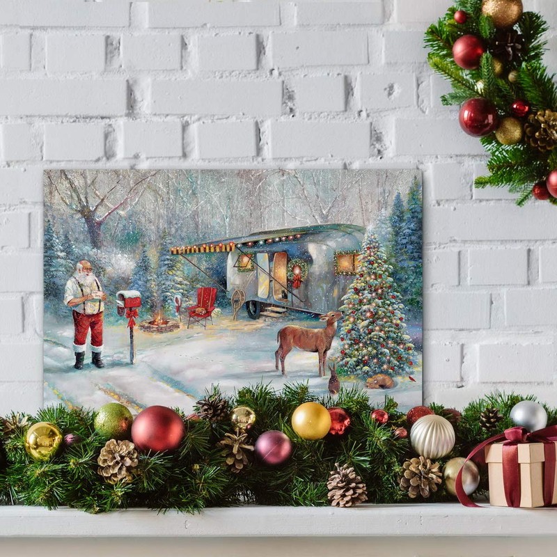 Renditions Gallery Santa's Hideaway Wall Art, Winter Camping with Deer,