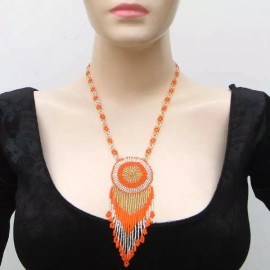 BeadsCorner ETHNIC HANDMADE BEADED ORANGE GOLD SEED NECKLACE