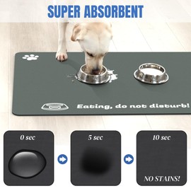 Plentio Extra Large Pet Food Mat, 36" x 24", Absorbent Dog Mat for Food and Water, Dog Feeding Mat to Protect Your Floors, Gray