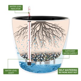 Dexceder 15x14 Self Watering Planter with Wheels Indoor Outdoor, Inner Pot Design, Thickened Large Floor Standing Flower Plant Pot with Water Level Indicator (White Matte)