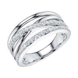 THELANDA Simulated Diamond Sterling Silver 8.5mm Four Row Criss Cross Crossover Infinity Unisex Band Wedding Ring For Couples (4)